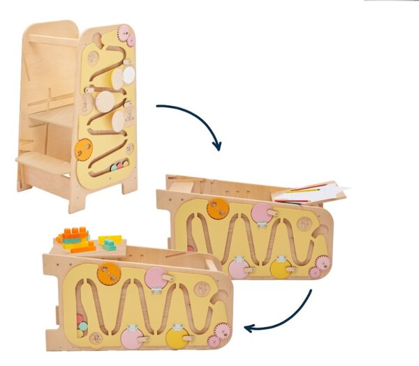 Rastući Montessori toranj za učenje 5u1 Play 75 cm - žuti