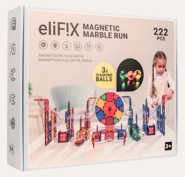 EliFix magnetski set za gradnju - staza s kuglicama 222 dijela + svjetlosne kuglice