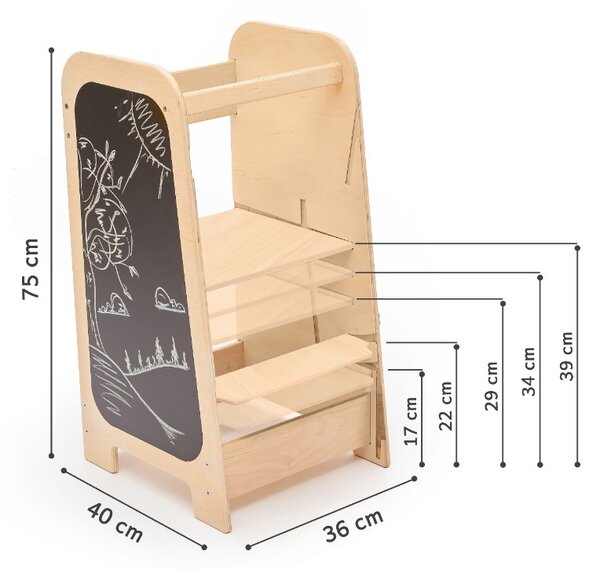 Rastući Montessori toranj za učenje 5u1 Play 75 cm - plavi