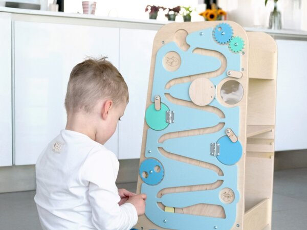 Rastući Montessori toranj za učenje 5u1 Play 75 cm - plavi