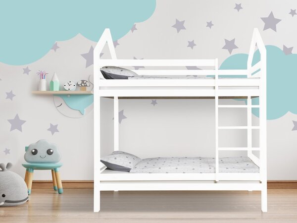 Bijeli krevet na kat u obliku kućice s opcionalnom ogradom dimenzija ležaja: 80 x 180 cm, ladica, nožice: s nožicama, bez ladice, Ogradice: Nijedna
