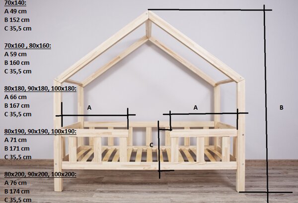 Krevet kućica dominant sa zaštitnom ogradom premium dimenzija ležaja: 70 x 140 cm, ladica, nožice: s nožicama, bez ladice