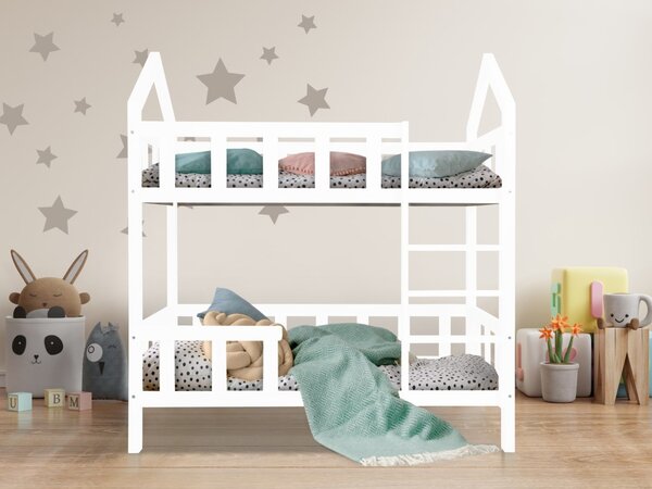 Krevet na kat u obliku kućice s okomitom ogradicom premium bijeli dimenzija ležaja: 80 x 160 cm, ladica, nožice: s nožicama, bez ladice
