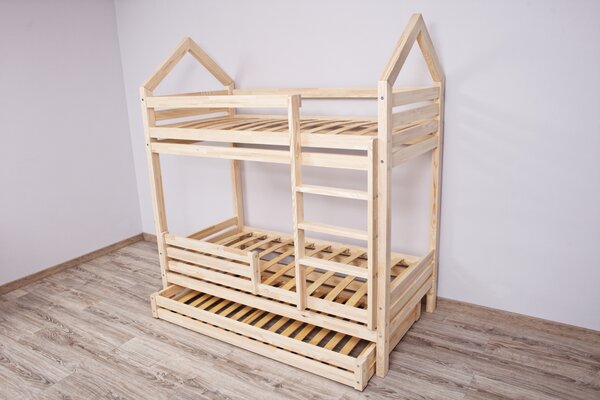 Premium krevet kućica na kat s opcionalnom donjom ogradom dimenzija ležaja: 70 x 140 cm, Ogradice: Prednja