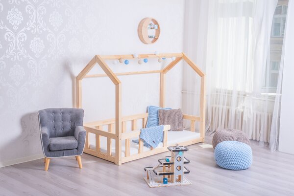 Krevet kućica s ogradicom i odabirom visine nožica premium nožice: s nožicama, dimenzija ležaja: 70 x 140