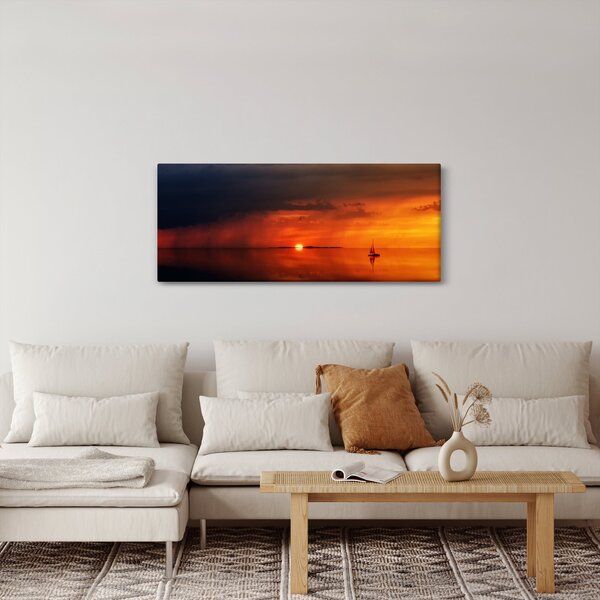 Slika zalaska sunca s jedrilicom (120x50 cm)