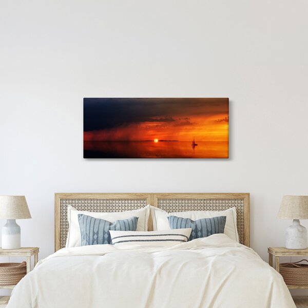 Slika zalaska sunca s jedrilicom (120x50 cm)