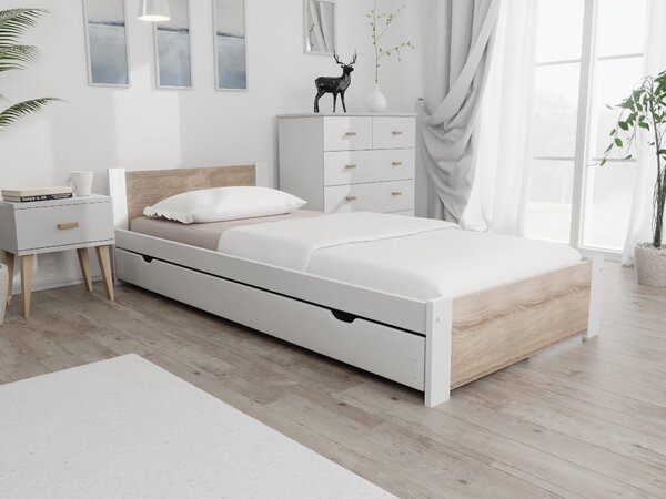 Krevet IKAROS 90 x 200 cm, bijela/hrast sonoma Podnica: Bez podnice, Madrac: Madrac Deluxe 10 cm