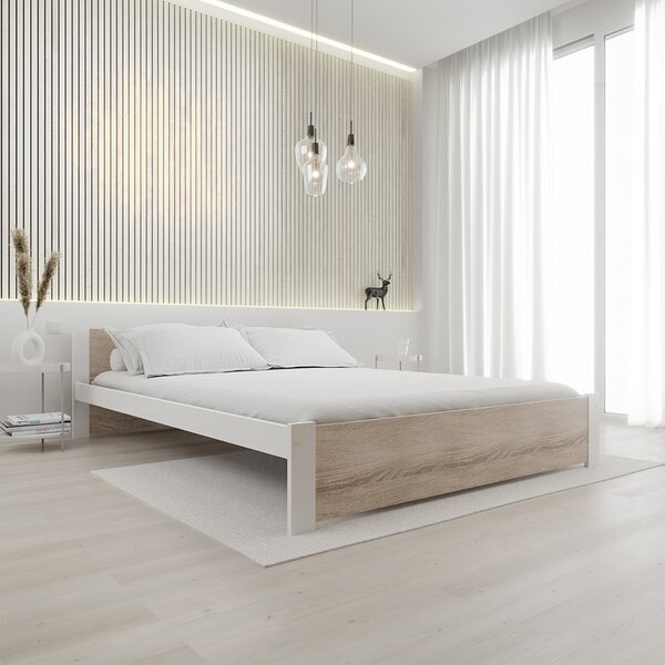 Krevet IKAROS 140 x 200 cm, bijela/hrast sonoma Podnica: Sa podnicom od letvi, Madrac: Madrac Deluxe 10 cm