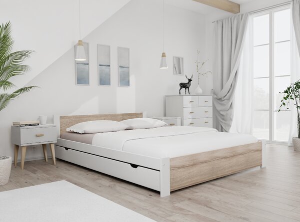 Krevet IKAROS 140 x 200 cm, bijela/hrast sonoma Podnica: Sa podnicom od letvi, Madrac: Madrac Deluxe 10 cm