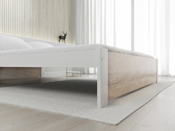 Krevet IKAROS 140 x 200 cm, bijela/hrast sonoma Podnica: Sa podnicom od letvi, Madrac: Madrac Deluxe 10 cm