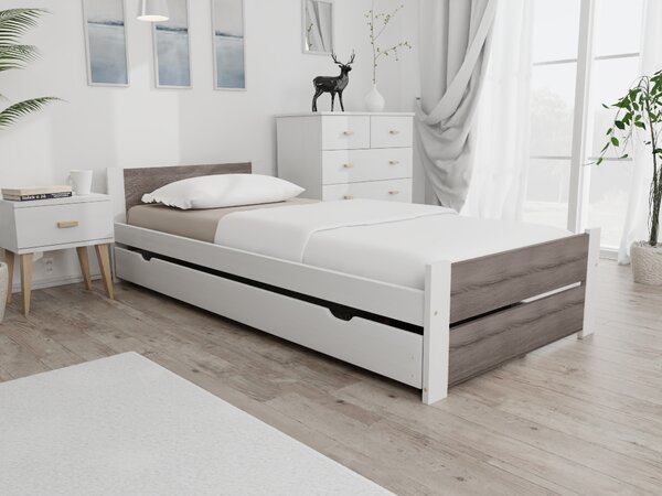 Krevet IKAROS DOUBLE 90 x 200 cm, bijela/tartuf hrast Podnica: Sa lameliranom podnicom, Madrac: Madrac Deluxe 10 cm