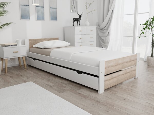 Krevet IKAROS DOUBLE 90 x 200 cm, bijela/hrast sonoma Podnica: Sa lameliranom podnicom, Madrac: Madrac Deluxe 10 cm