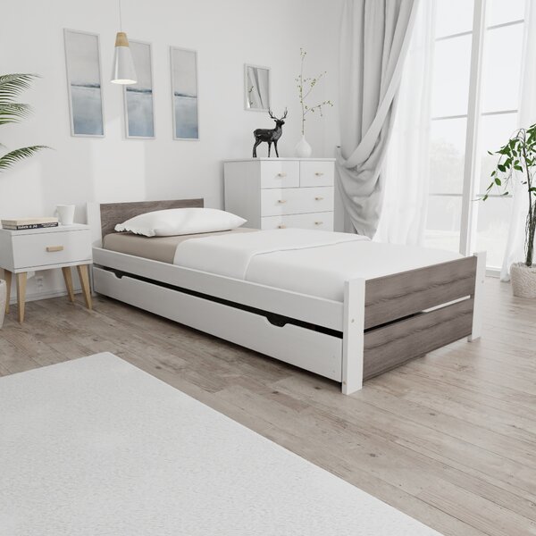 Krevet IKAROS DOUBLE 90 x 200 cm, bijela/tartuf hrast Podnica: Sa podnicom od letvi, Madrac: Bez madraca