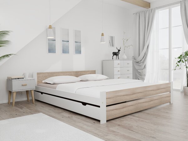 Krevet IKAROS DOUBLE 180 x 200 cm, bijela/hrast sonoma Podnica: Sa lameliranom podnicom, Madrac: Madrac Coco Maxi 19 cm