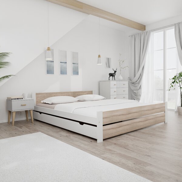 Krevet IKAROS DOUBLE 180 x 200 cm, bijela/hrast sonoma Podnica: Sa lameliranom podnicom, Madrac: Bez madraca