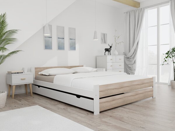 Krevet IKAROS DOUBLE 160 x 200 cm, bijela/hrast sonoma Podnica: Sa lameliranom podnicom, Madrac: Bez madraca
