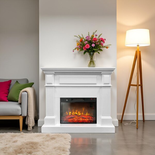 Električni kamin s grijačem, ElectricSun TUX Bijela, s plamenom u 3 boja, sa zvukom, s daljinskim upravljačem i WiFi APP, Š110xV102 cm