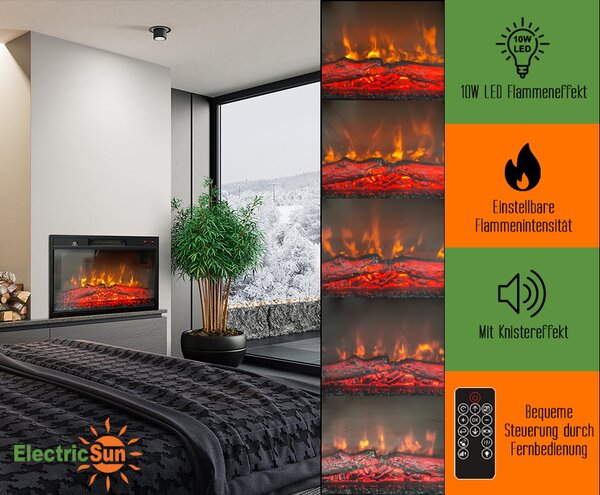 Ugradni elektricni kamin, ElectricSun 23 inč, s grijanjem, s plamenom u 3 boja, sa zvukom i mobilnom aplikacijom, Š59xV44 cm