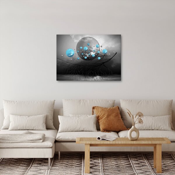 Slika - svijetlo plave apstraktne kugle (70x50 cm)