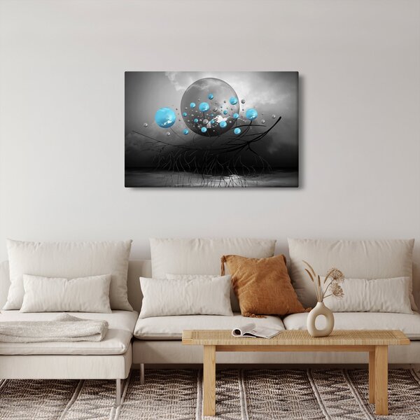 Slika - svijetlo plave apstraktne kugle (90x60 cm)