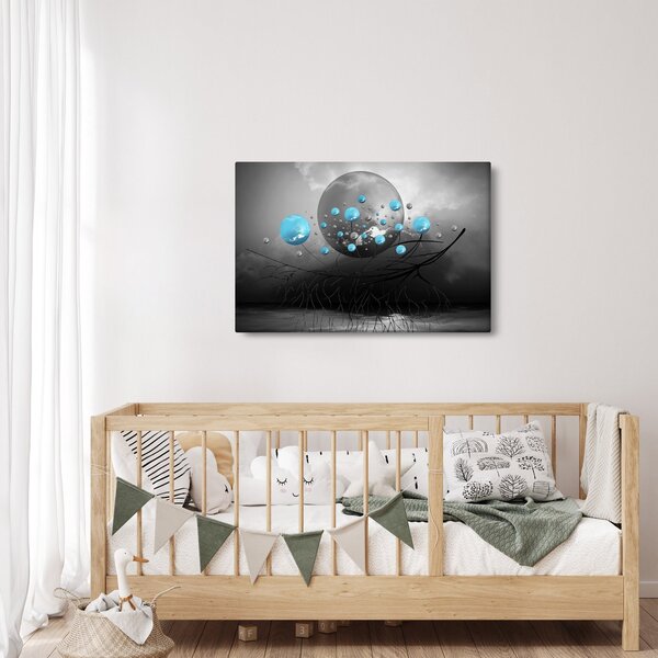Slika - svijetlo plave apstraktne kugle (90x60 cm)