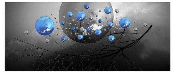 Slika plavih apstraktnih kugli (120x50 cm)