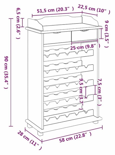Stalak za vino Prirodna 58 x 28 x 90 cm Masivno drvo bora - Prirodna