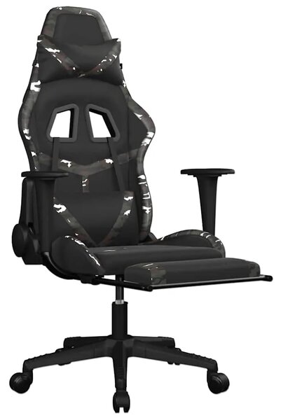Masažna Gaming stolica s osloncem crno-maskirna od umjetne kože - Crna i maskirna Sa naslonom za noge