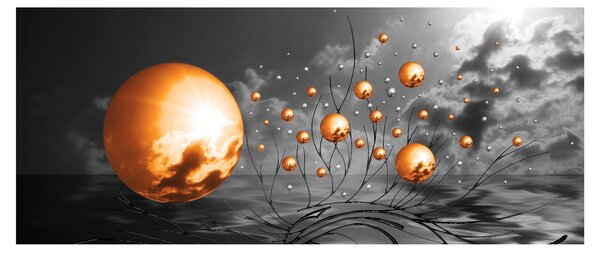 Slika narančastih apstraktnih kugli (120x50 cm)