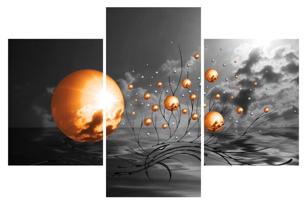 Slika narančastih apstraktnih kugli (90x60 cm)