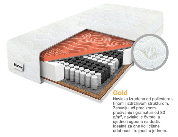 Džepičasti madrac s oprugama Dio 80x200x21 s kokosom - navlaka Gold