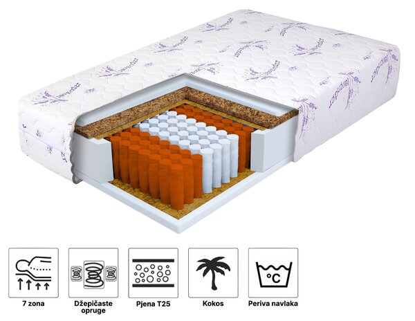 Džepičasti madrac s kokosom Dax 80x200x24 - navlaka Lavender