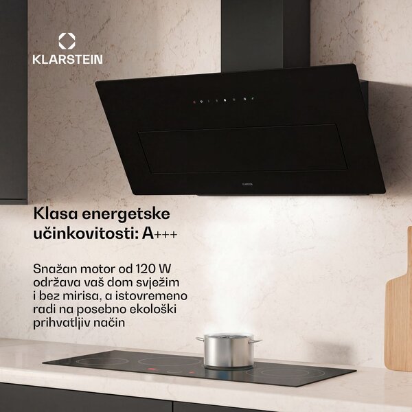 Klarstein SleekAir kosa kuhinjska napa | Režim ekstrakcije i recirkulacije zraka | Elegantan dizajn | 720 m³/h | 90 cm
