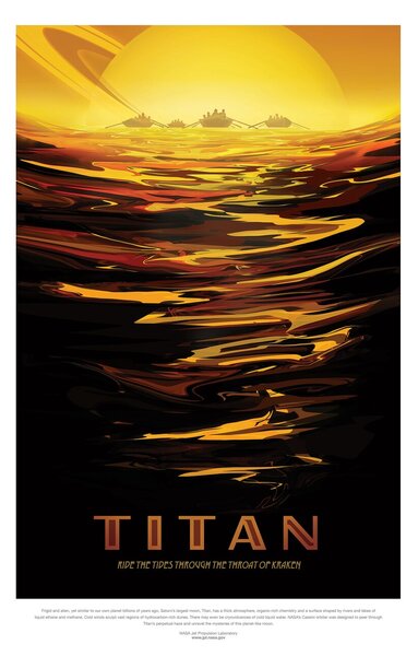 Ilustracija Titan (Retro Planet & Moon Poster) - Space Series (NASA), (26.7 x 40 cm)