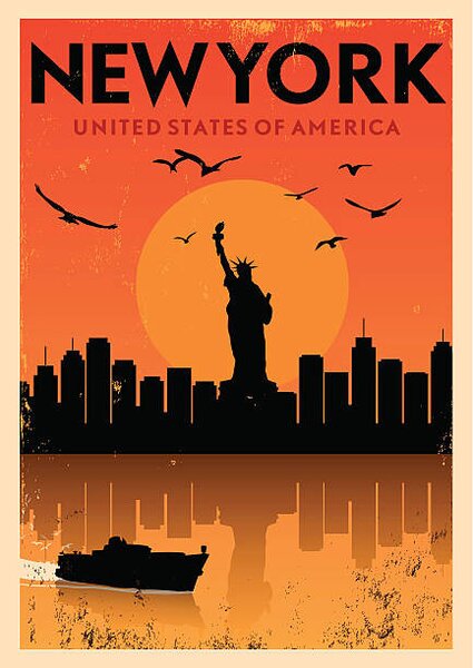 Ilustracija Vintage New York Poster, kursatunsal, (30 x 40 cm)