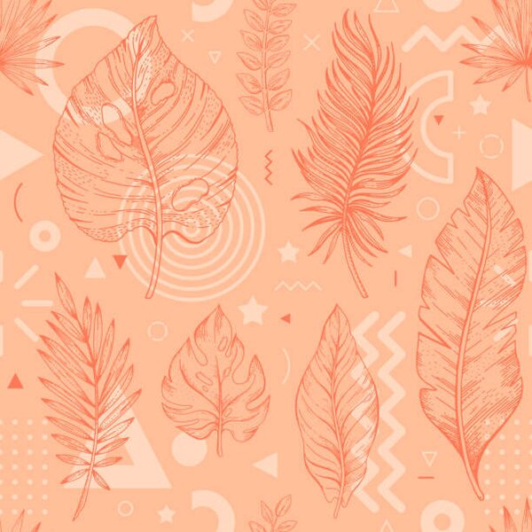 Umjetnička fotografija 2024 peach palm leaf color pattern., o-che, (40 x 40 cm)