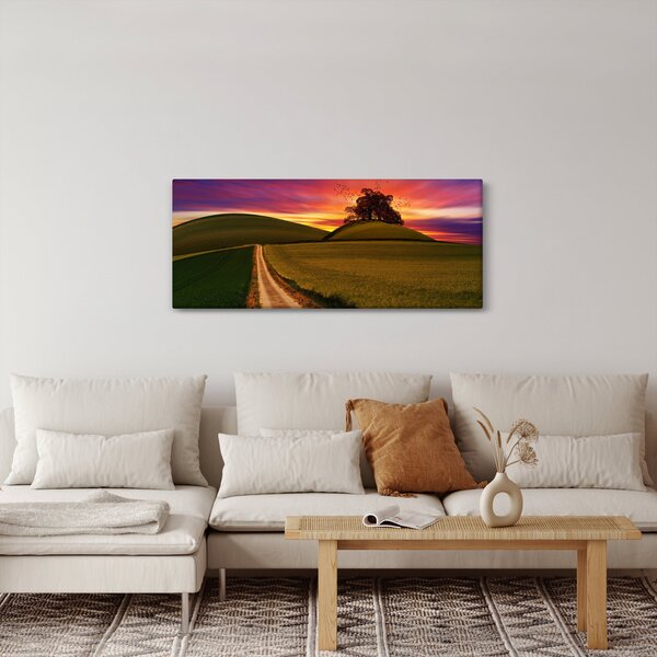 Slika polja sa zalaskom sunca (120x50 cm)
