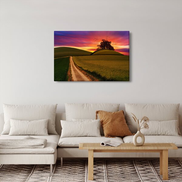 Slika polja sa zalaskom sunca (90x60 cm)