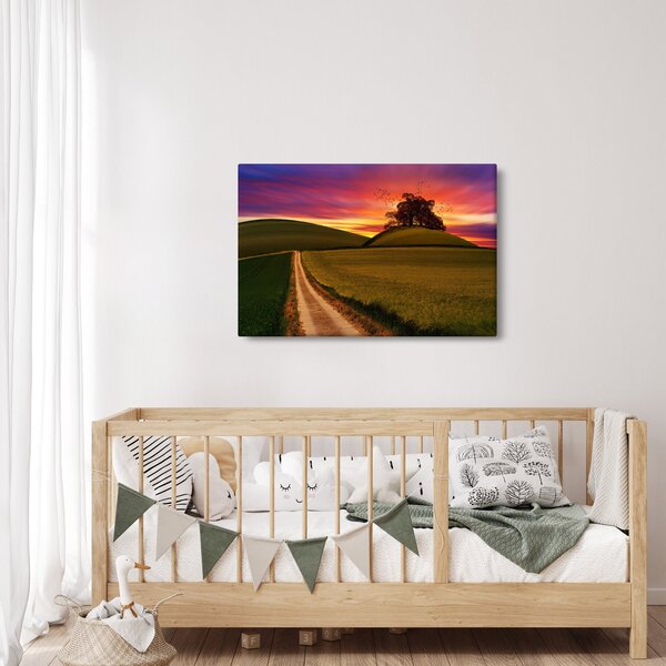 Slika polja sa zalaskom sunca (90x60 cm)