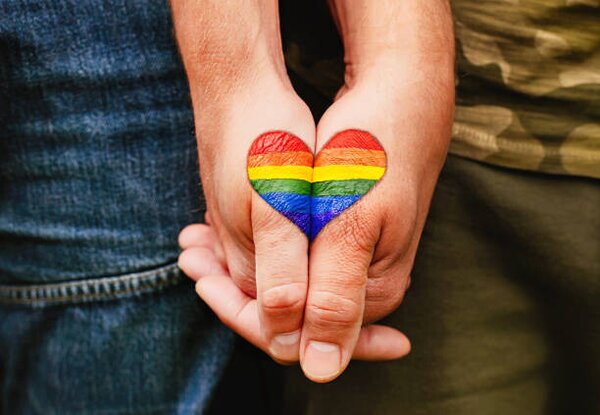 Fotografija Rainbow heart drawing on hands, LGBTQ, With love of photography, (40 x 26.7 cm)