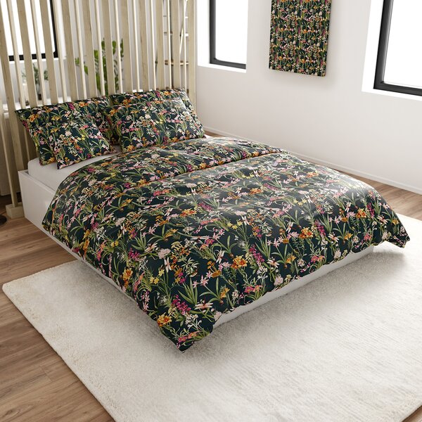 Set posteljine od mikropliša MYSTIC GARDEN tamno zelena + plahta od mikroplyša SOFT 90x200 cm bijela, jednokrevetno