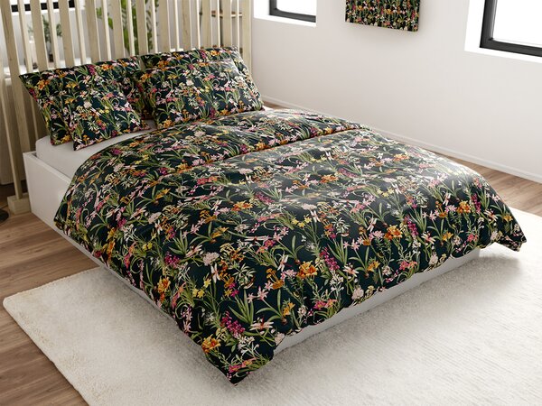 Set posteljine od mikropliša MYSTIC GARDEN tamno zelena + plahta od mikroplyša SOFT 90x200 cm bijela, jednokrevetno
