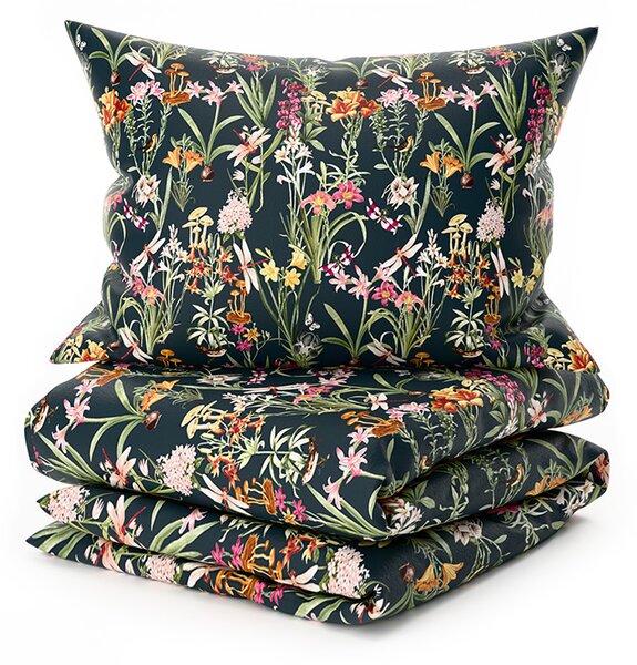 Set posteljine od mikropliša MYSTIC GARDEN tamno zelena + plahta od mikroplyša SOFT 90x200 cm bijela, jednokrevetno