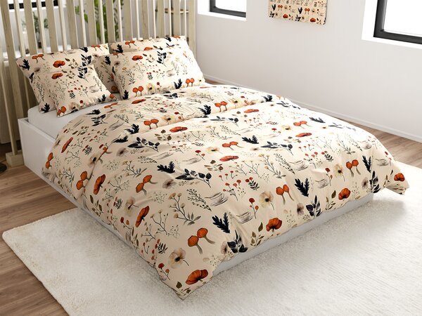Set posteljine od mikropliša PAPAVA krem + plahta od mikropliša SOFT 180x200 cm bijela, bračni krevet