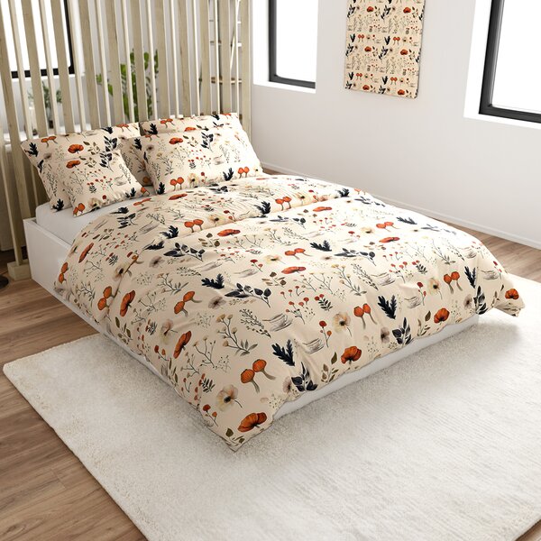 Set posteljine od mikropliša PAPAVA krem + plahta od mikropliša SOFT 180x200 cm bijela, bračni krevet