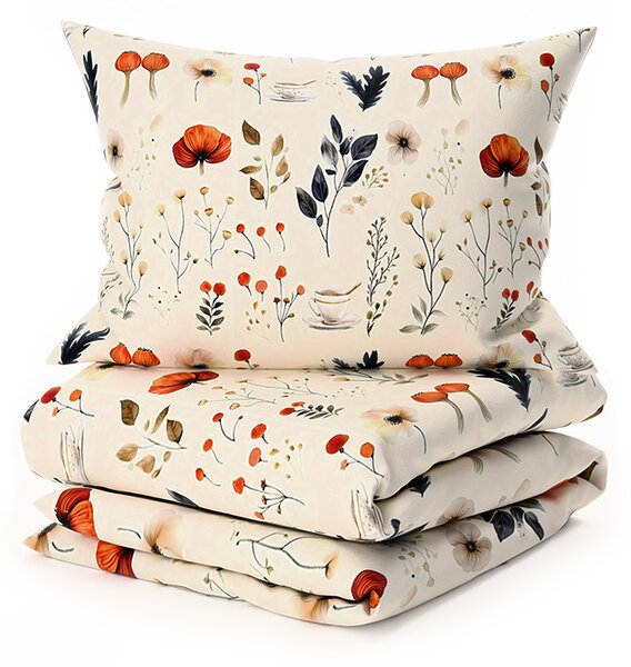 Set posteljine od mikropliša PAPAVA krem + plahta od mikropliša SOFT 180x200 cm bijela, bračni krevet