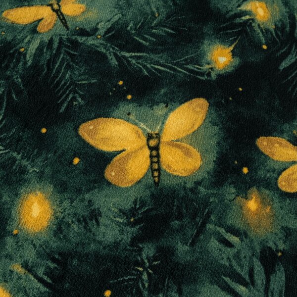 Set posteljine od mikropliša YELLOW BUTTERFLY tamno zelena + plahta od mikropliša SOFT 90x200 cm bijela, jednokrevetna