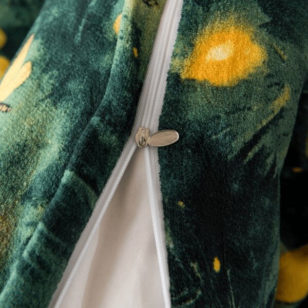 Set posteljine od mikropliša YELLOW BUTTERFLY tamno zelena + plahta od mikropliša SOFT 90x200 cm bijela, jednokrevetna