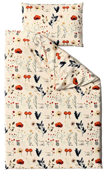 Set posteljine od mikropliša PAPAVA krem + plahta od mikropliša SOFT 180x200 cm bijela, bračni krevet